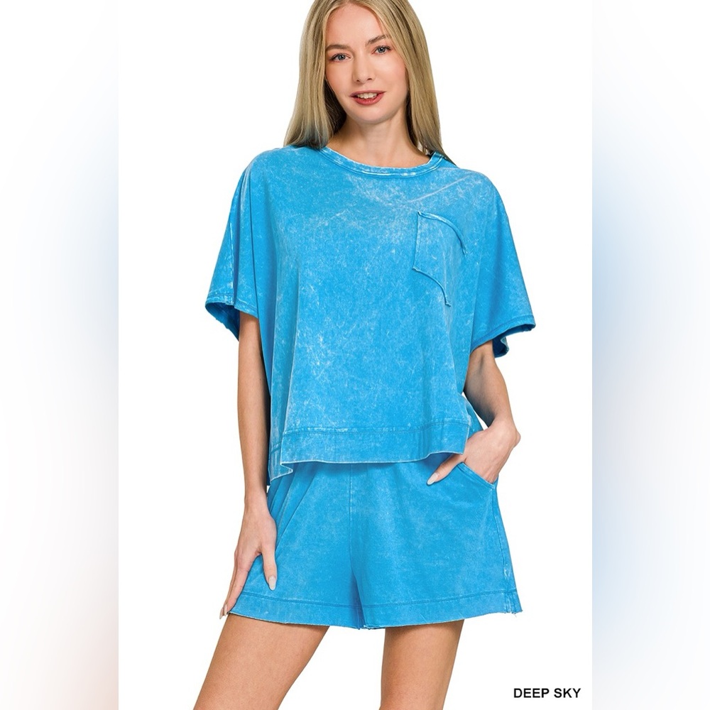 Zenana Acid Washed Oversized Top & Shorts Set